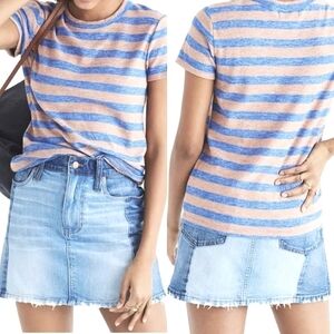 Madewell McCarren Pieced Two Tone Denim Skirt in Distressed Dark Blue Size 27